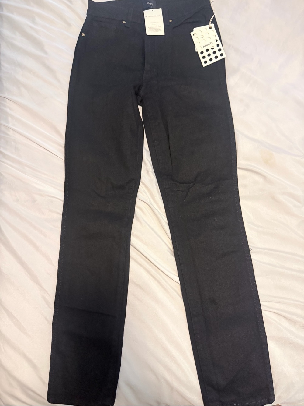 KHAITE Black High-Rise Straight-Leg Jeans with Gold Hardware